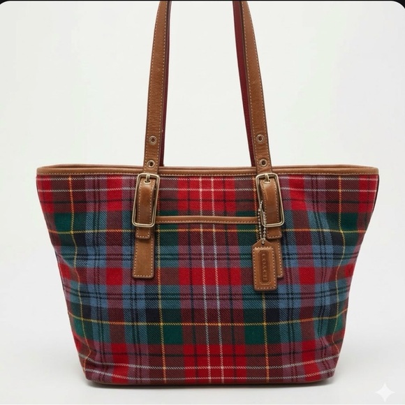 Coach Handbags - Coach Hamptons Tartan Plaid Wool Tote - Red Holiday Archive (2002) Vintage